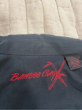 Bamboo Cay Men's Casual Button-Down Shirt - Black with Red Embroidery